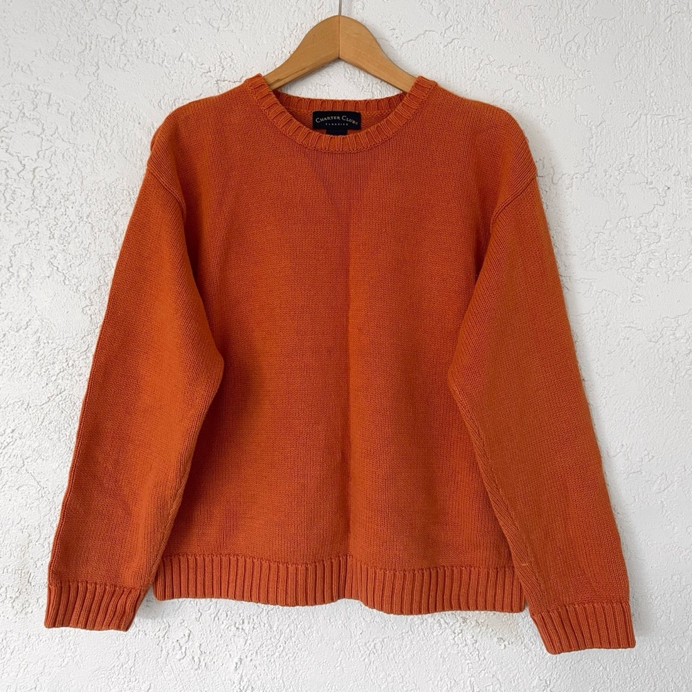 Charter Club Classics 100% Orange Knit Crewneck Sweater